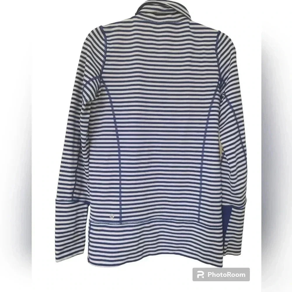 Lululemon Women's Size 6 In Stride Jacket Pigment Blue White Narrow Bold Stripe - Picture 2 of 4